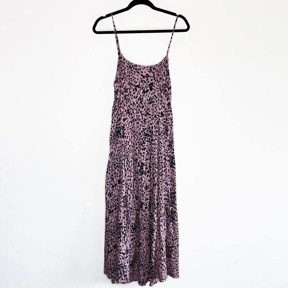 Stillwater Memz Pebbles Pink Cheetah Leopard Print Tiered Leg Slit Maxi Dress XS - Picture 9 of 13